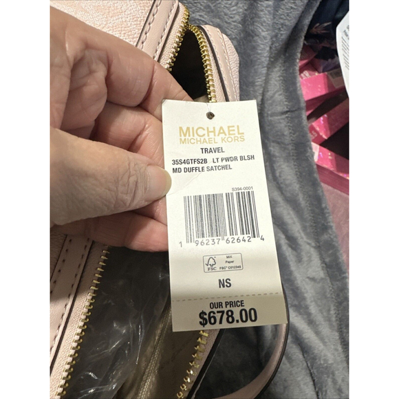 Michael Kors Medium Duffle Bag Satchel Light Powder Blush Pink MK Signature - Picture 13 of 13